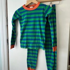Hanna Andersson Kids Pajama Set in Green and Blue with Orange Trim
